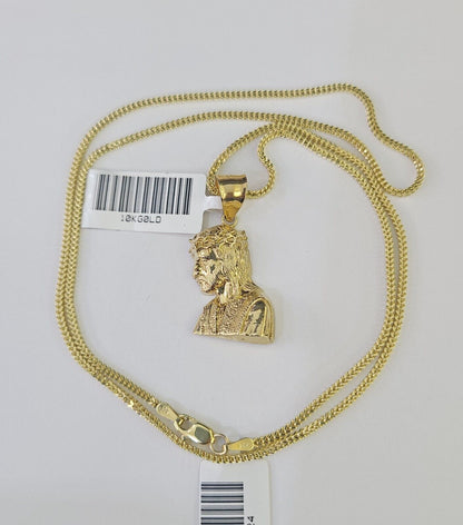 10K Gold Franco Chain Jesus Head Charm SET 18 - 24 inches 1mm Necklace - GoldenlinQ