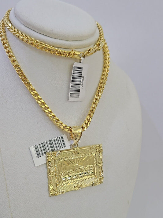 10K Gold Franco Chain Last Supper Charm Length 18 - 26 inches 3mm REAL Yellow - GoldenlinQ