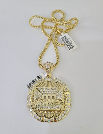 10K Gold Franco Chain Last Supper Charm Length 18 - 26 inches 3mm REAL Yellow - GoldenlinQ