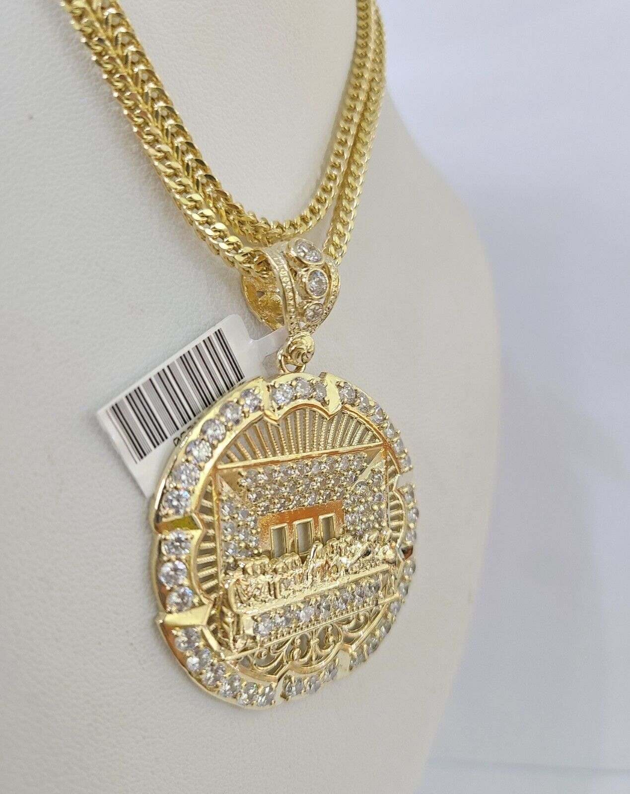 10K Gold Franco Chain Last Supper Charm Length 18 - 26 inches 3mm REAL Yellow - GoldenlinQ