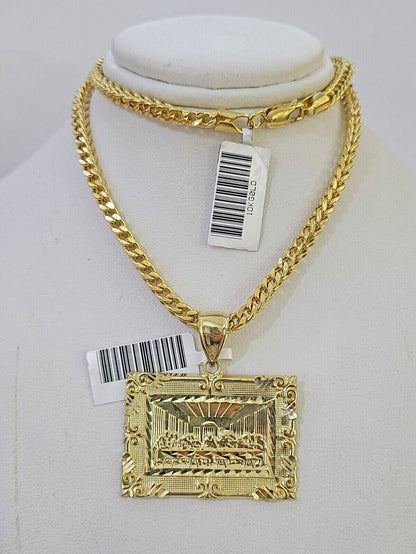10K Gold Franco Chain Last Supper Charm Length 18 - 26 inches 3mm REAL Yellow - GoldenlinQ