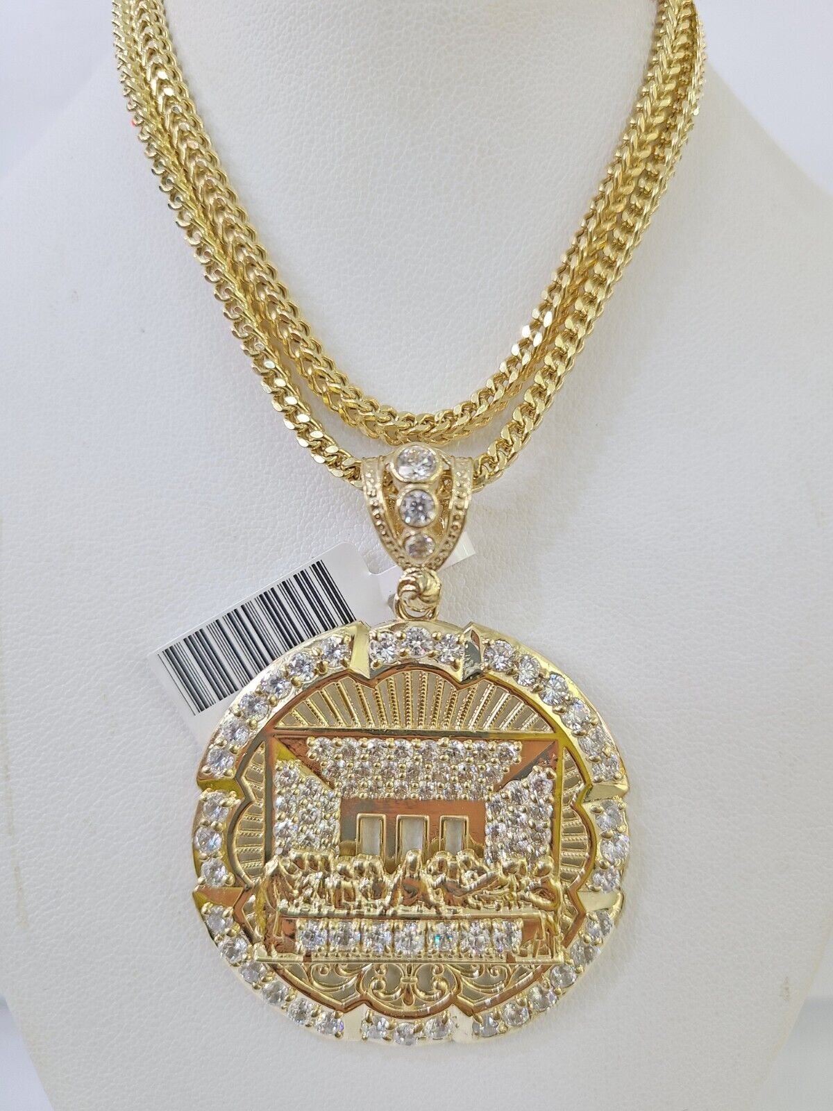 10K Gold Franco Chain Last Supper Charm Length 18 - 26 inches 3mm REAL Yellow - GoldenlinQ