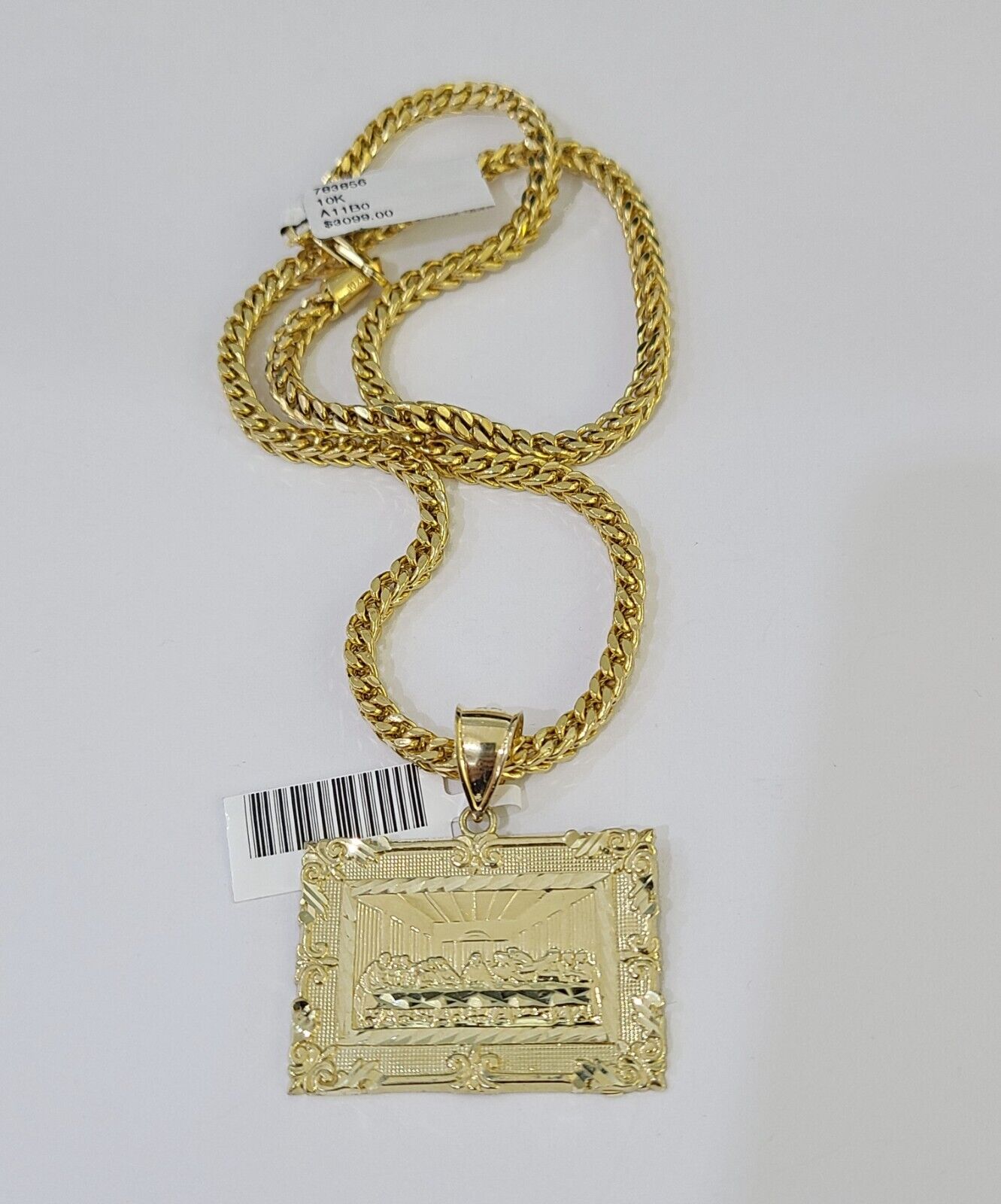 10K Gold Franco Chain Last Supper Charm Length 18 - 26 inches 3mm REAL Yellow - GoldenlinQ