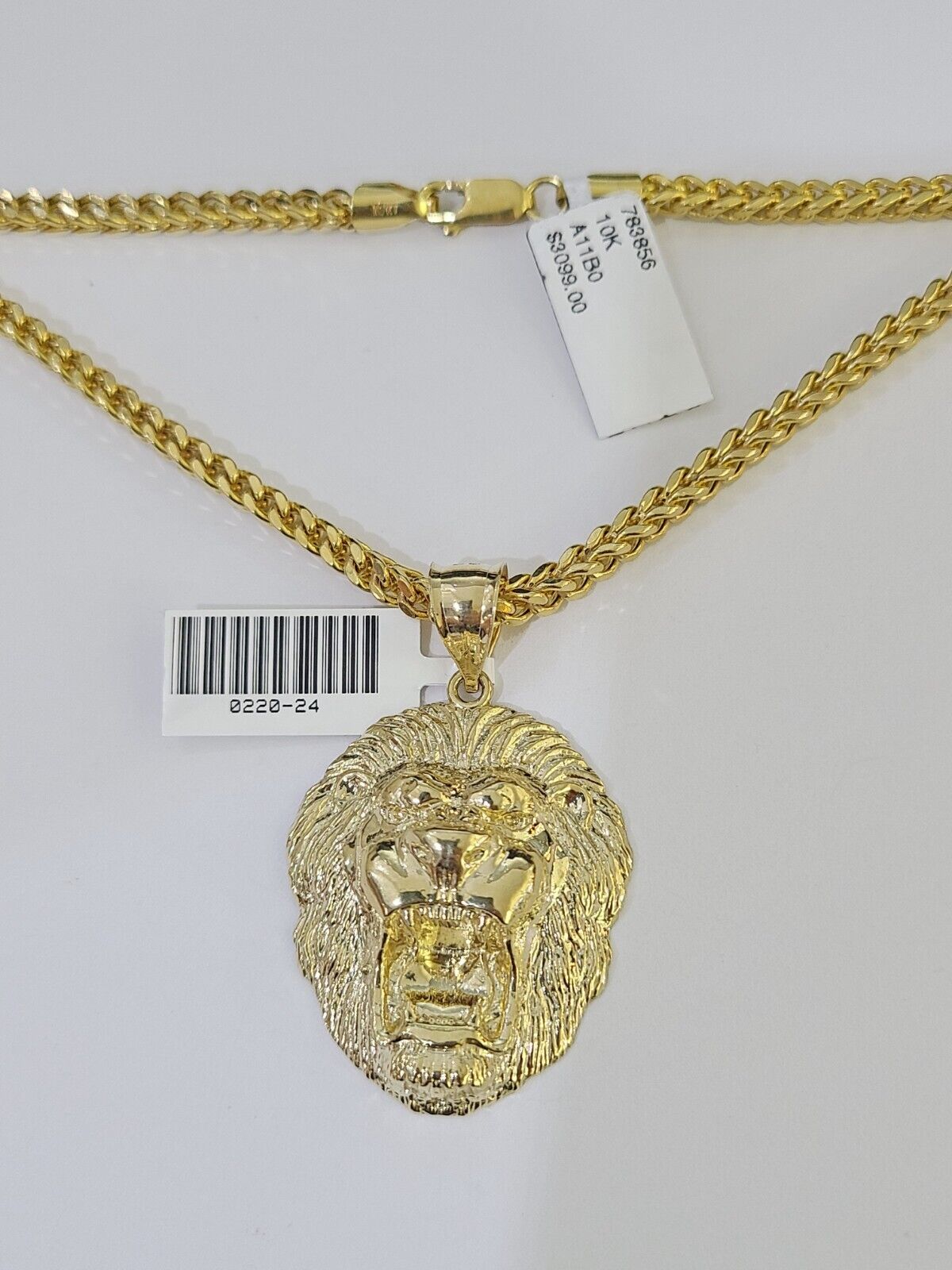 10K Gold Franco Chain Lion Charm Length 18 - 26 inches 3mm REAL Yellow - GoldenlinQ