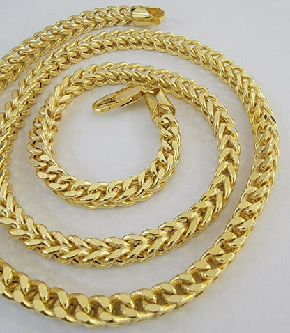 10K Gold Franco Link Chain 22" Necklace 6mm Thick, REAL 10kt Men's STRONG Chain - Reva Jeweler