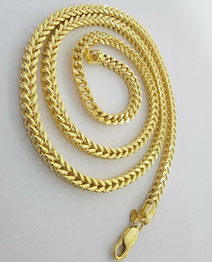 10K Gold Franco Link Chain 26" Necklace 5mm Thick, REAL 10kt Men's STRONG Chain - Reva Jeweler