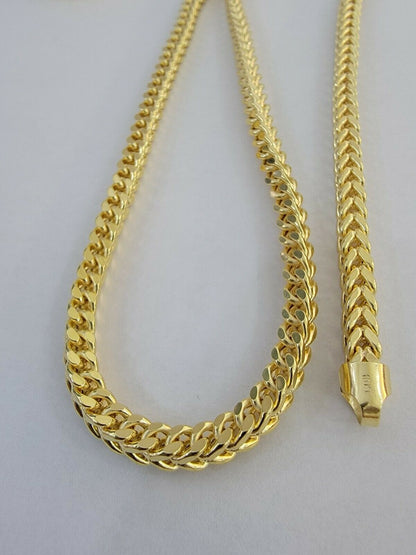 10K Gold Franco Link Chain 26" Necklace 5mm Thick, REAL 10kt Men's STRONG Chain - Reva Jeweler