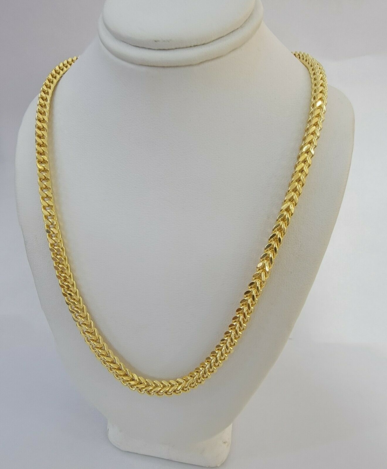 10K Gold Franco Link Chain 26" Necklace 5mm Thick, REAL 10kt Men's STRONG Chain - Reva Jeweler