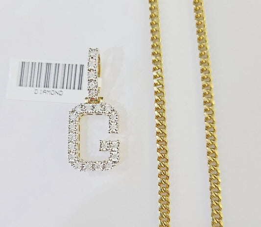 10k Gold Genuine Diamond "G" Initial Pendent with 20 Inch 3mm Miami Cuban Chain - Reva Jeweler