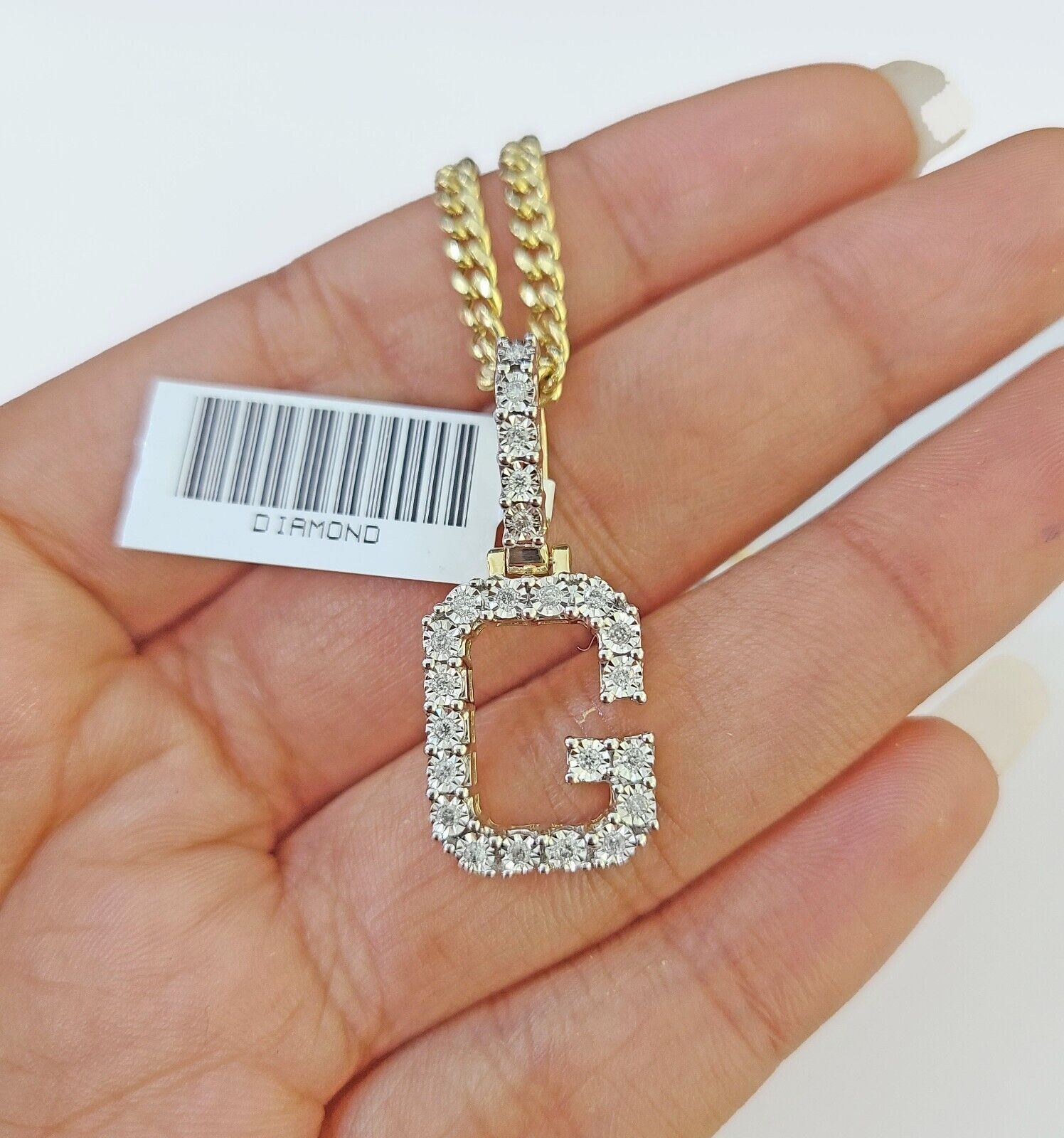 10k Gold Genuine Diamond "G" Initial Pendent with 20 Inch 3mm Miami Cuban Chain - Reva Jeweler