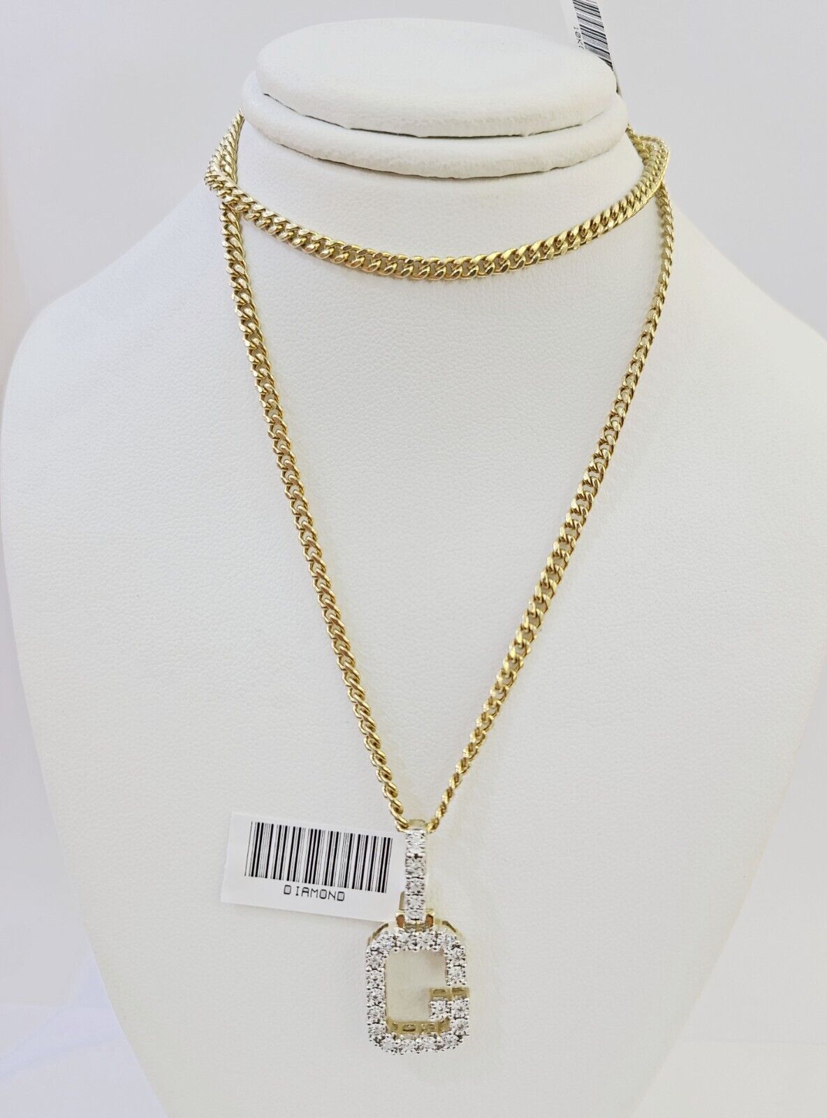 10k Gold Genuine Diamond "G" Initial Pendent with 20 Inch 3mm Miami Cuban Chain - Reva Jeweler
