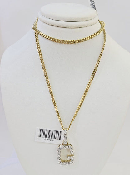 10k Gold Genuine Diamond "G" Initial Pendent with 20 Inch 3mm Miami Cuban Chain - Reva Jeweler