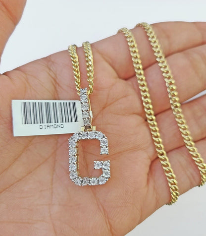 10k Gold Genuine Diamond "G" Initial Pendent with 20 Inch 3mm Miami Cuban Chain - Reva Jeweler