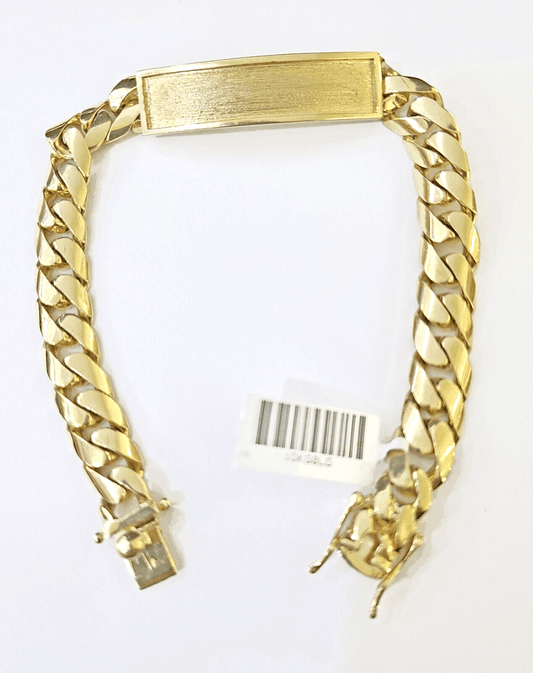 10K Gold ID Bracelet With Miami Cuban 10 mm 9" inches 10kt - Reva Jeweler