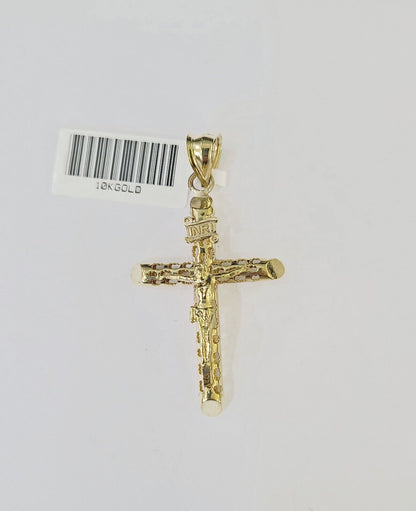 10k Gold INRI Jesus Pendant Rope Chain 3mm 20'' Necklace Set Real Genuine - Reva Jeweler