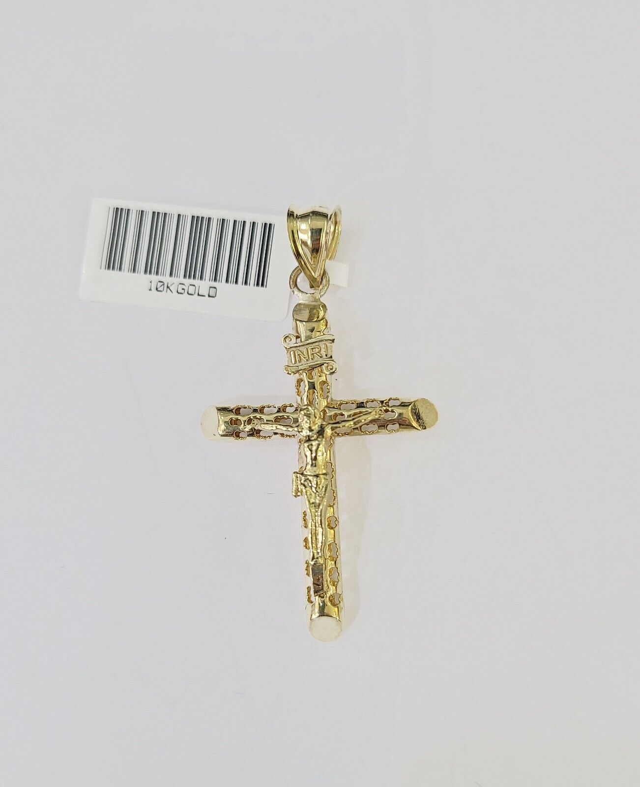 10k Gold INRI Jesus Pendant Rope Chain 3mm 22'' Necklace Set Real Genuine - Reva Jeweler