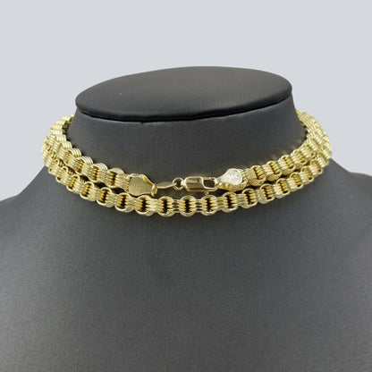 10k Gold Jesus Cross Charm Byzantine Chain 24" Necklace Real 10k Yellow Gold SET - Reva Jeweler