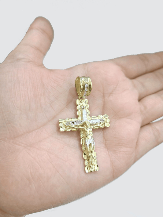 10k Gold Jesus Crucifix Cross Pendant Charm 10kt Yellow 2'' Inch For Chain Real - Reva Jeweler