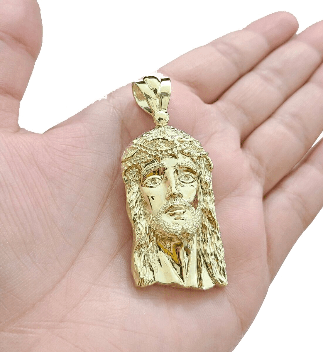 10k Gold Jesus Head Charm Rope Chain Necklace 6mm 20'' Set & Pendant 10kt REAL - Reva Jeweler
