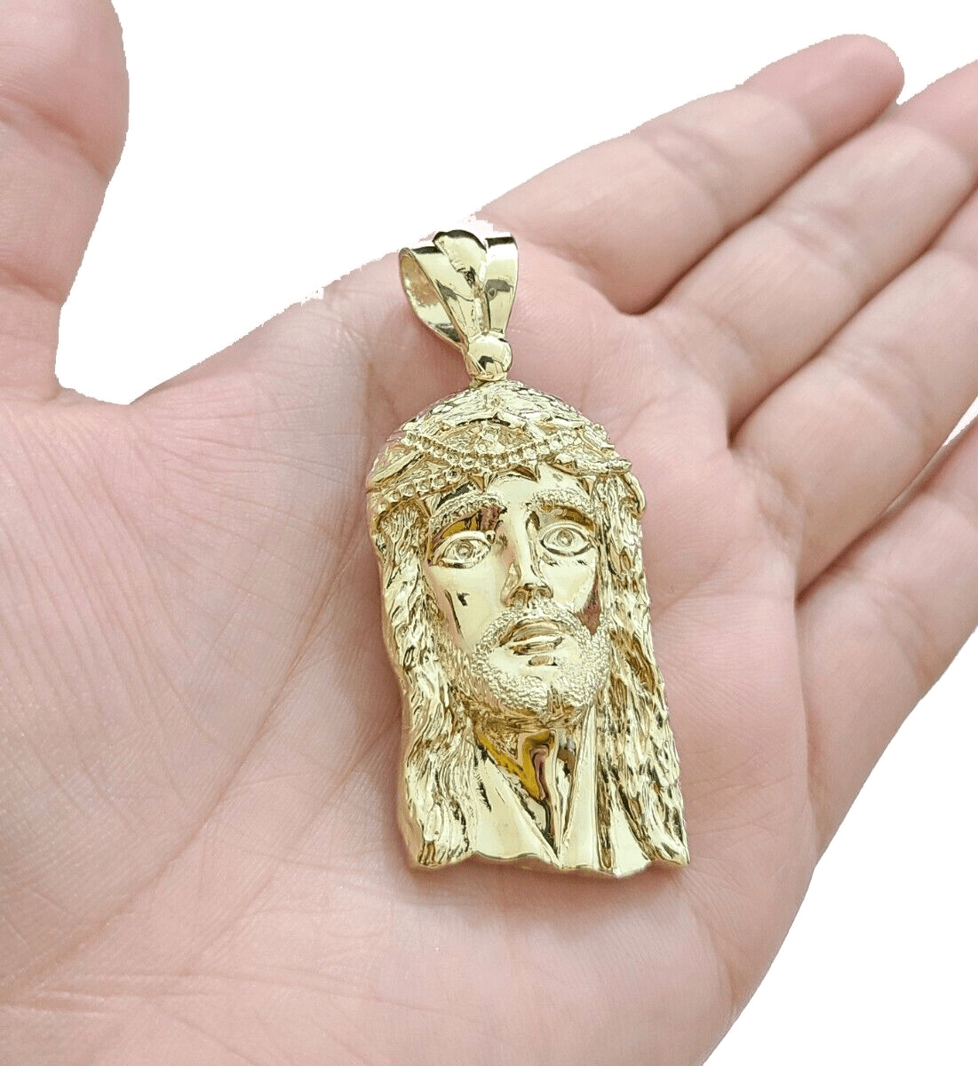 10k Gold Jesus Head Charm Rope Chain Necklace 6mm 22'' Set & Pendant 10kt REAL - Reva Jeweler