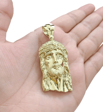10k Gold Jesus Head Charm Rope Chain Necklace 6mm 24'' Set & Pendant 10kt REAL - Reva Jeweler