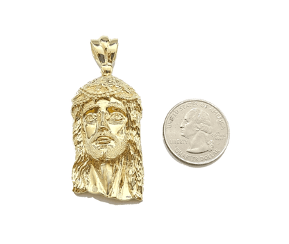 10k Gold Jesus Head Charm Rope Chain Necklace 6mm 28'' Set & Pendant 10kt REAL - Reva Jeweler
