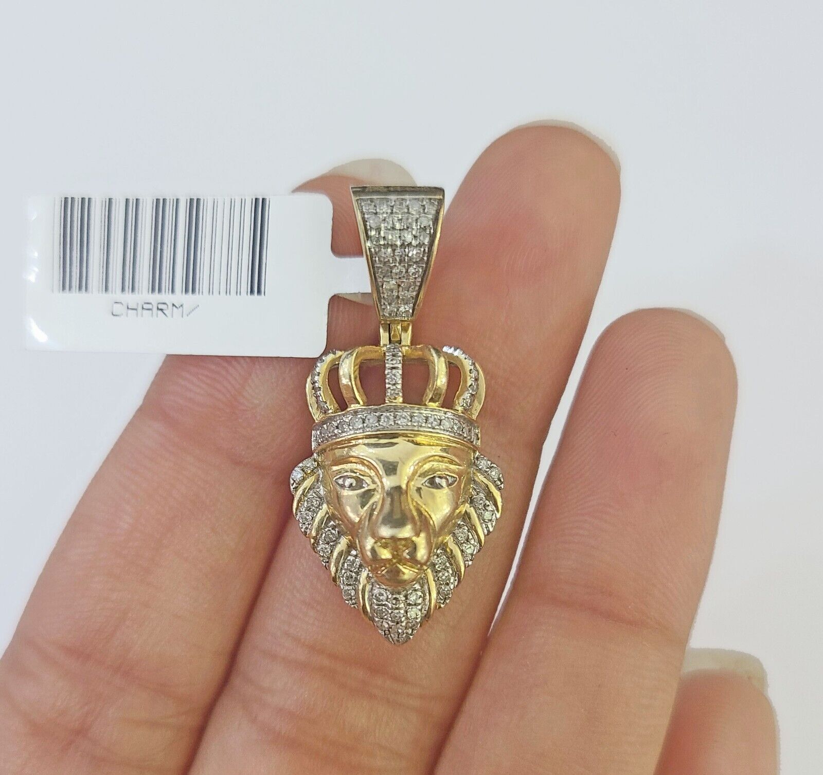 10k Gold Lion Head Diamond Charm and 2.5mm 18 Inches Rope Chain - Reva Jeweler
