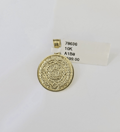 10k Gold Mayan Calendar Pendant Rope Chain 3mm 20'' Necklace Set Real Yellow - Reva Jeweler