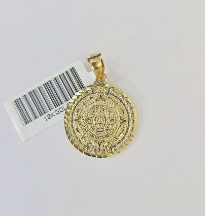 10k Gold Mayan Calendar Pendant Rope Chain 3mm 22'' Necklace Set Real Yellow - Reva Jeweler
