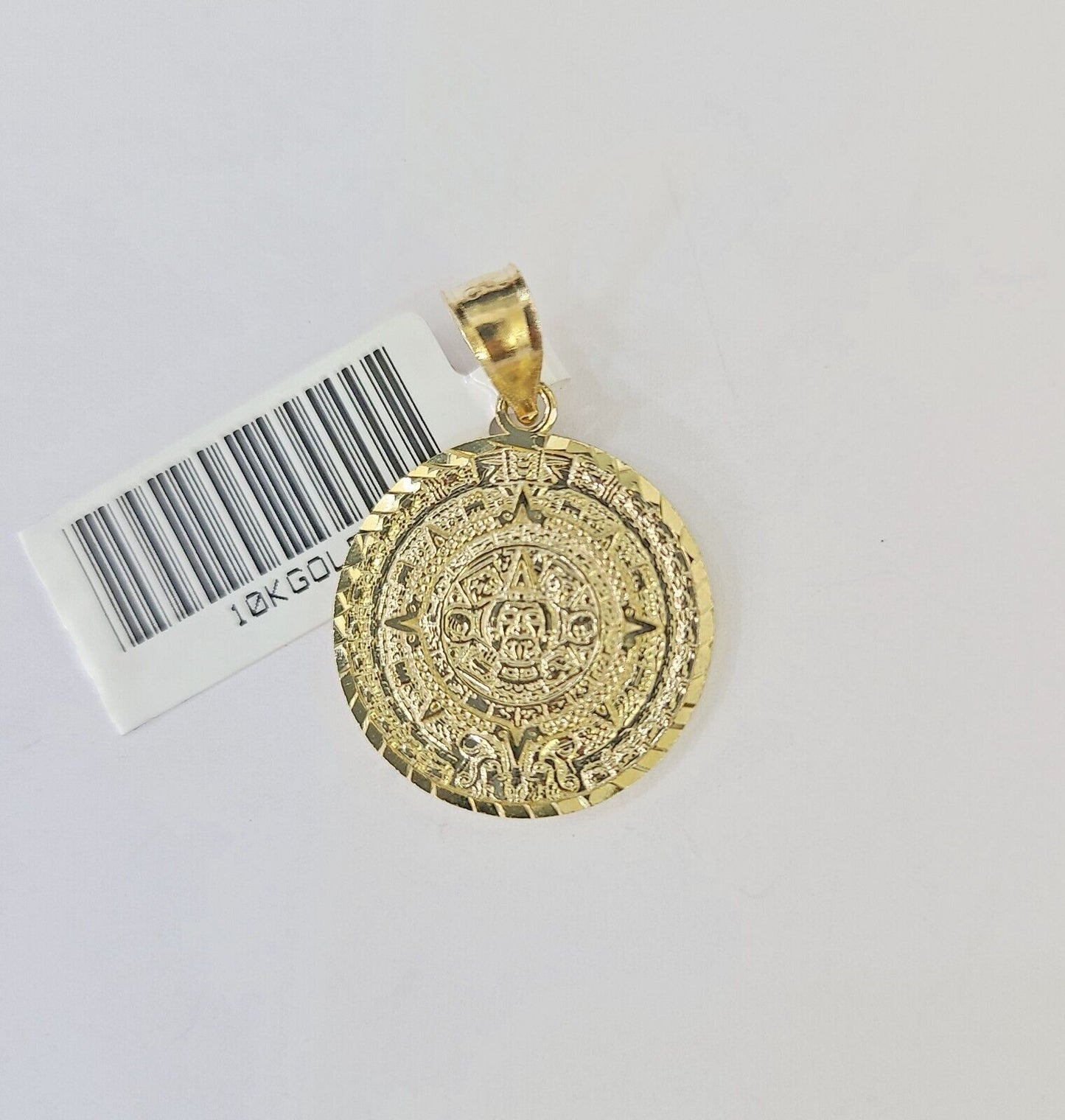 10k Gold Mayan Calendar Pendant Rope Chain 3mm 26'' Necklace Set Real Yellow - Reva Jeweler