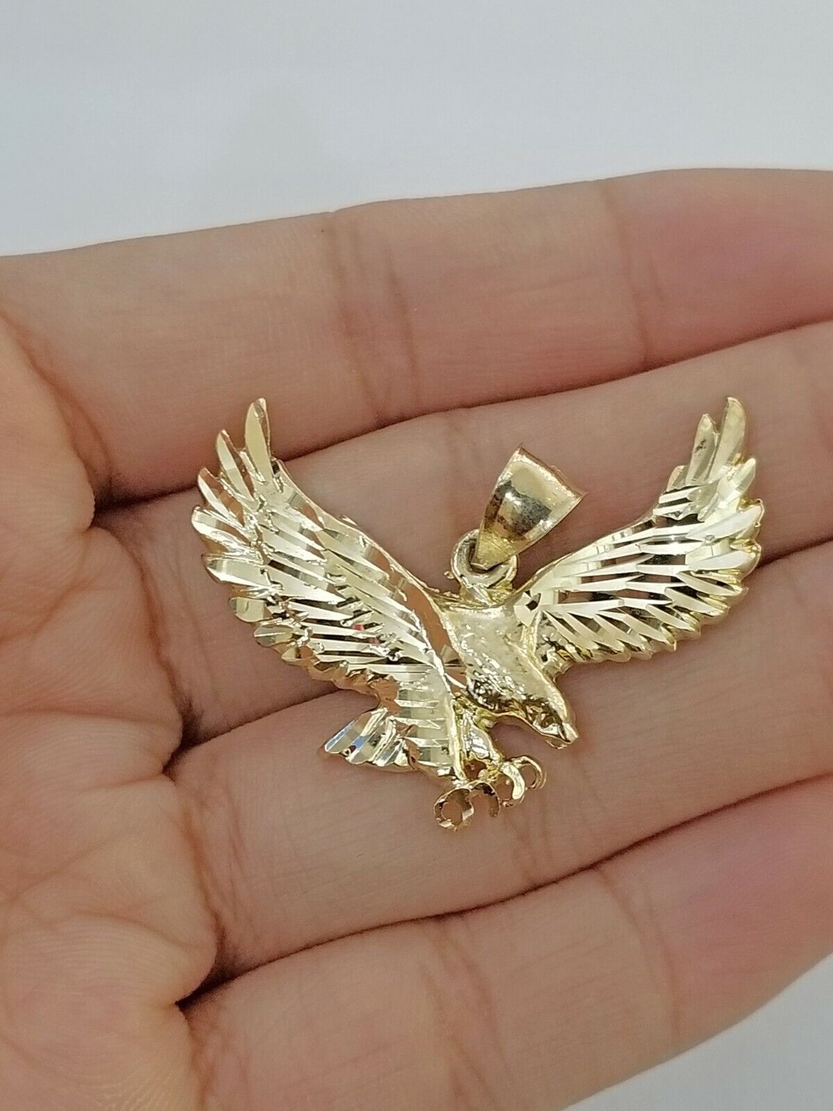 10k Gold Men Eagle Charm Pendant 2.5mm Rope Chain 18" 20" 22" 24" 26" 28" - Reva Jeweler