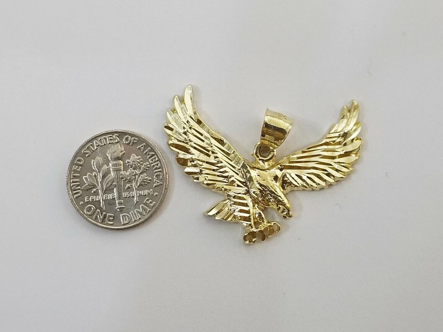 10k Gold Men Eagle Charm Pendant 2.5mm Rope Chain 18" 20" 22" 24" 26" 28" - Reva Jeweler