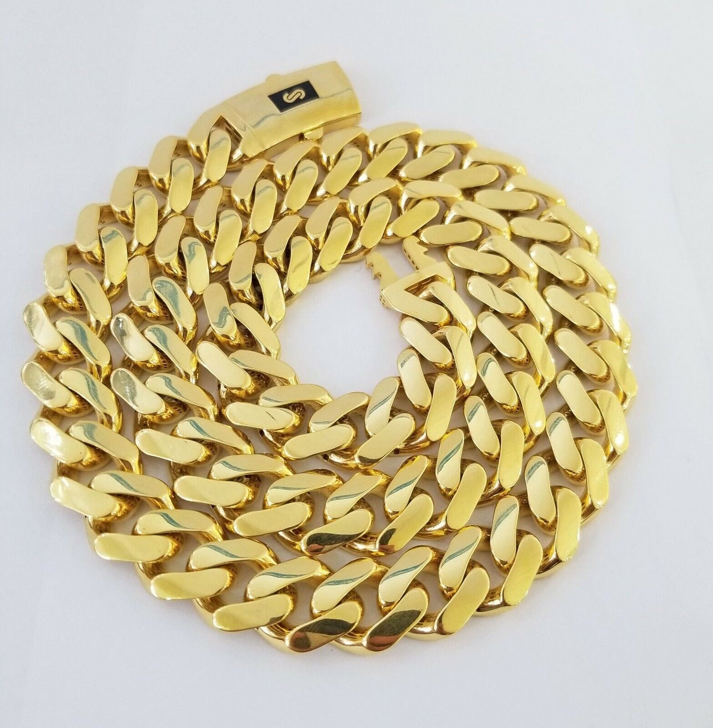 10k Gold Men Royal Monaco Link Chain 26inch 15mm Gold ,10kt Real gold necklace - Reva Jeweler