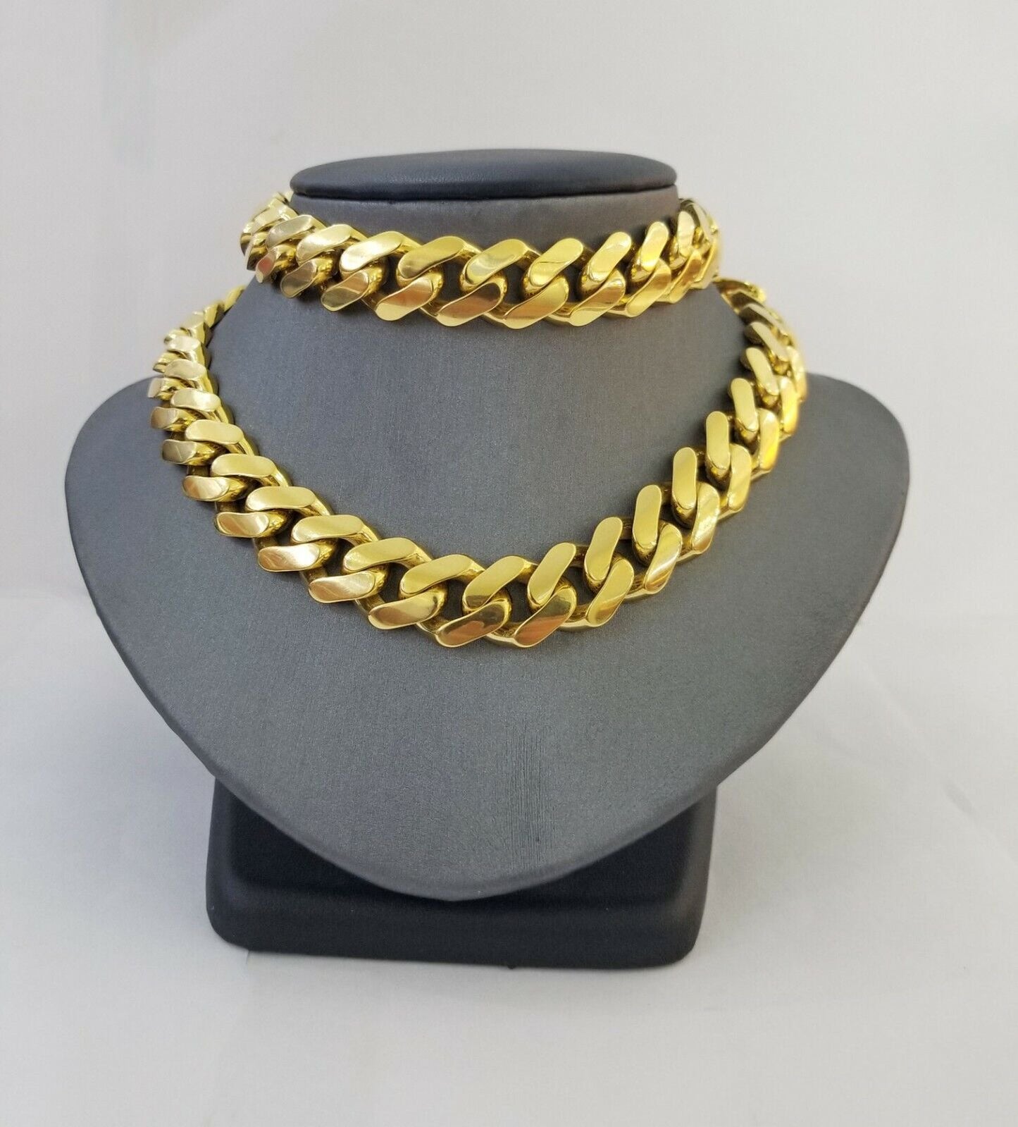 10k Gold Men Royal Monaco Link Chain 26inch 15mm Gold ,10kt Real gold necklace - Reva Jeweler