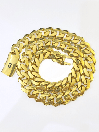 10k Gold Men Royal Monaco Link Chain 26inch 15mm Gold THICK 10kt Real hand chain - Reva Jeweler
