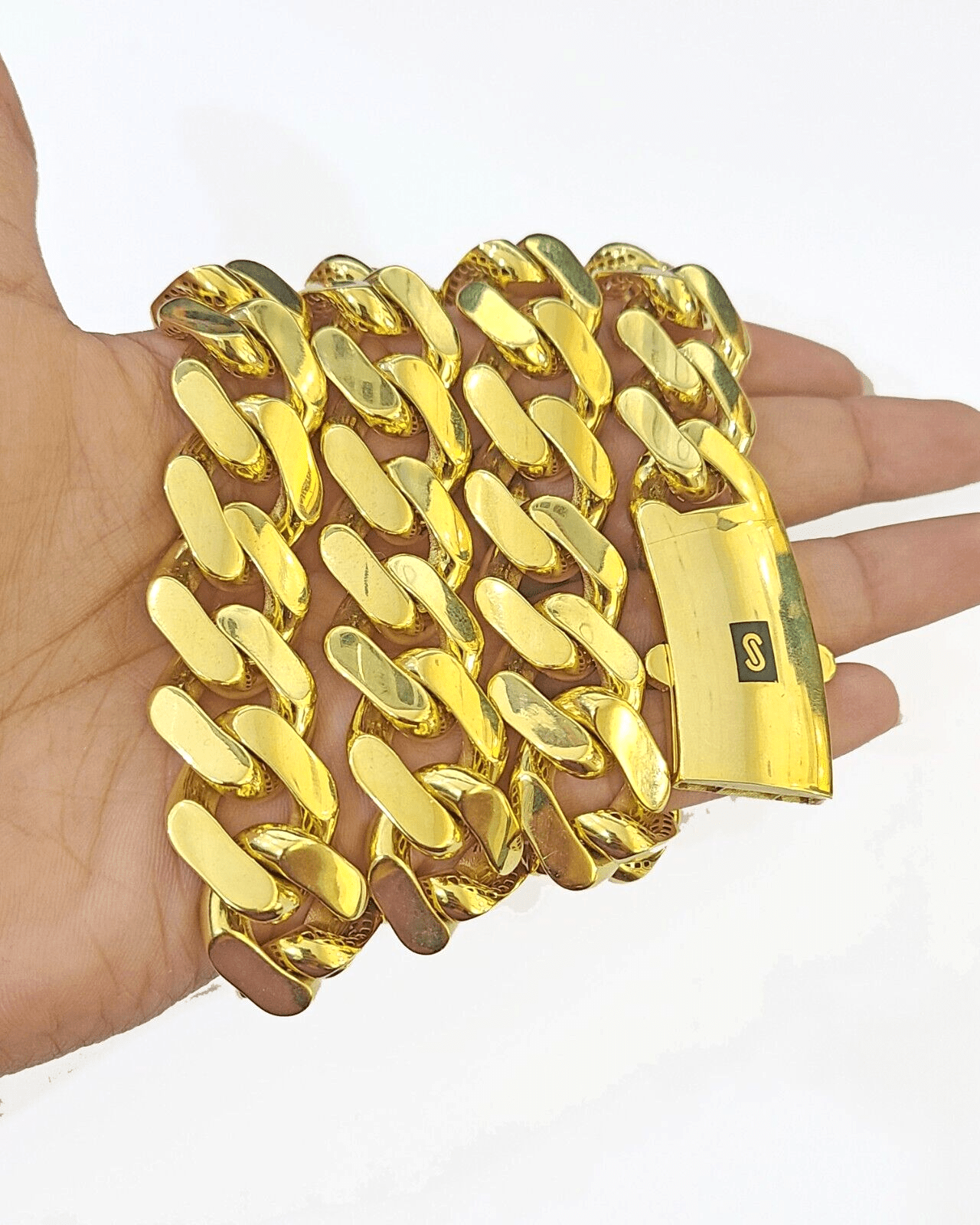 10k Gold Men Royal Monaco Link Chain 26inch 15mm Gold THICK 10kt Real hand chain - Reva Jeweler