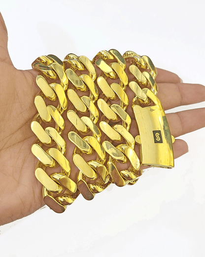 10k Gold Men Royal Monaco Link Chain 26inch 15mm Gold THICK 10kt Real hand chain - Reva Jeweler