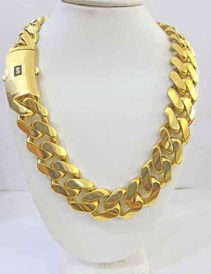 10k Gold Men Royal Monaco Link Chain 26inch 15mm Gold THICK 10kt Real hand chain - Reva Jeweler