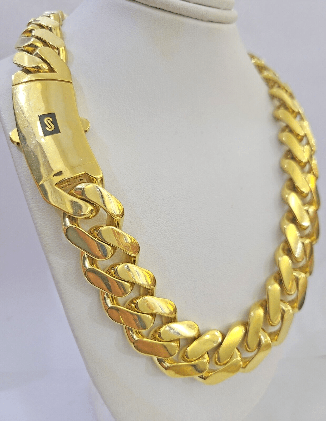 10k Gold Men Royal Monaco Link Chain 26inch 15mm Gold THICK 10kt Real hand chain - Reva Jeweler