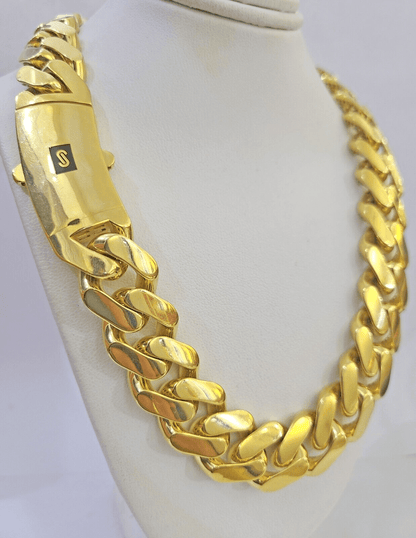 10k Gold Men Royal Monaco Link Chain 26inch 15mm Gold THICK 10kt Real hand chain - Reva Jeweler