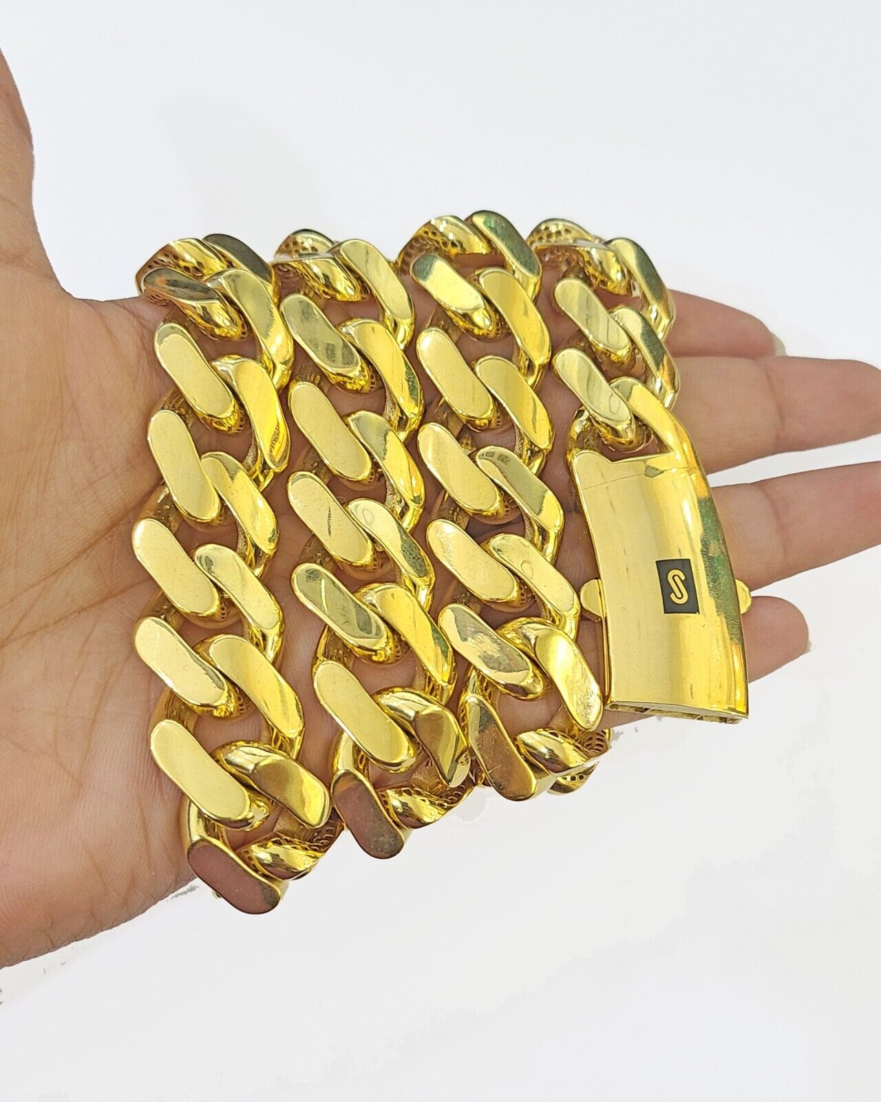 10k Gold Men Royal Monaco Link Chain 26inch 17mm Gold THICK 10kt Real hand chain - Reva Jeweler