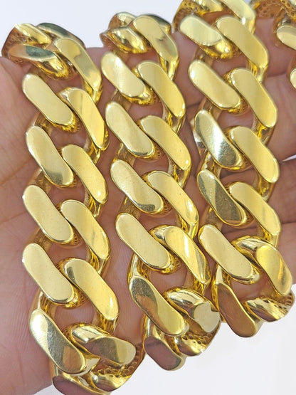 10k Gold Men Royal Monaco Link Chain 26inch 17mm Gold THICK 10kt Real hand chain - Reva Jeweler