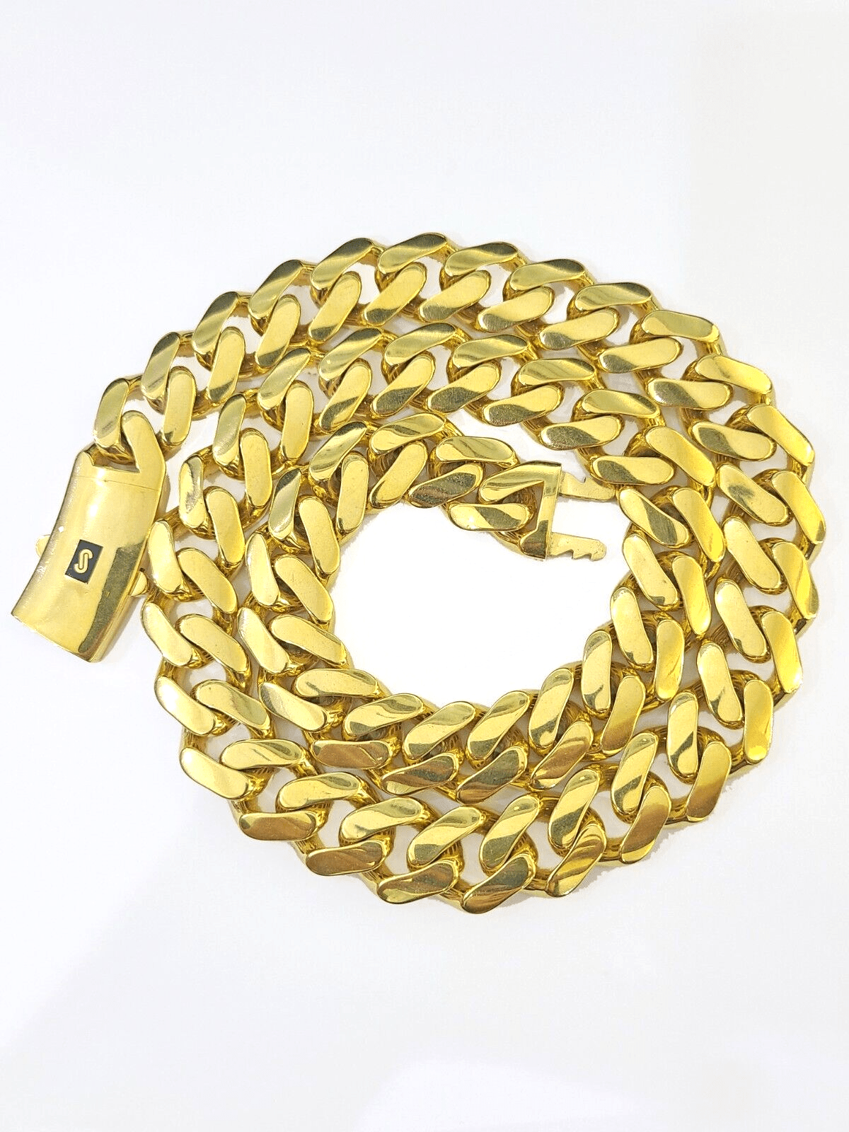 10k Gold Men Royal Monaco Link Chain 26inch 17mm Gold THICK 10kt Real hand chain - Reva Jeweler