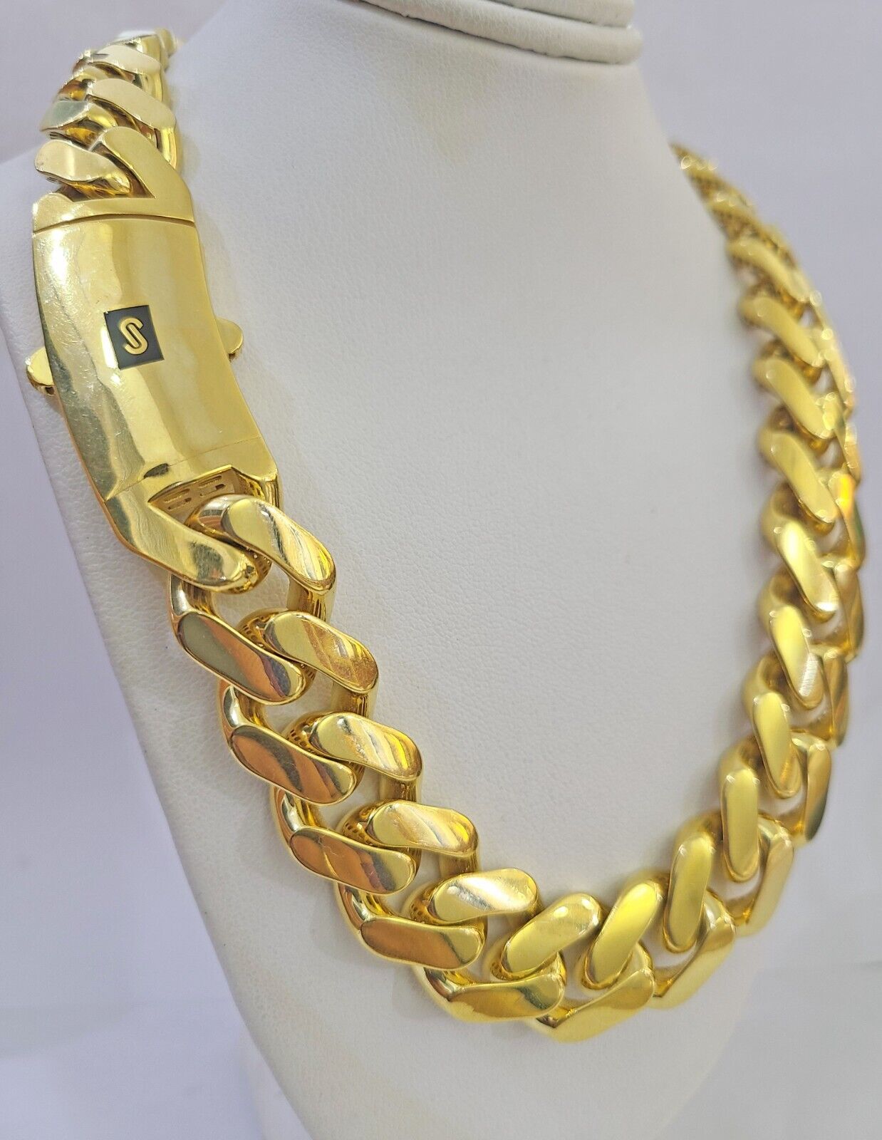 10k Gold Men Royal Monaco Link Chain 26inch 17mm Gold THICK 10kt Real hand chain - Reva Jeweler