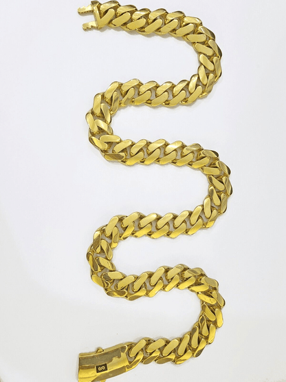 10k Gold Men Royal Monaco Link Chain 26inch 17mm Gold THICK 10kt Real hand chain - Reva Jeweler