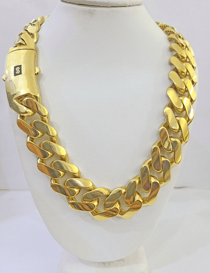 10k Gold Men Royal Monaco Link Chain 26inch 17mm Gold THICK 10kt Real hand chain - Reva Jeweler