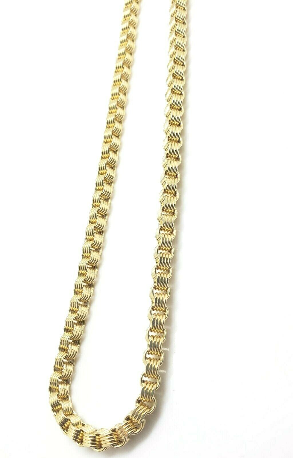 10k Gold Mens Necklace Byzantine Chain 24 Inch Lobster 4mm Male Yellow Gold REAL - Reva Jeweler