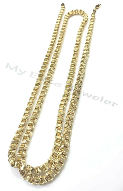 10k Gold Mens Necklace Byzantine Chain 24 Inch Lobster 4mm Male Yellow Gold REAL - Reva Jeweler