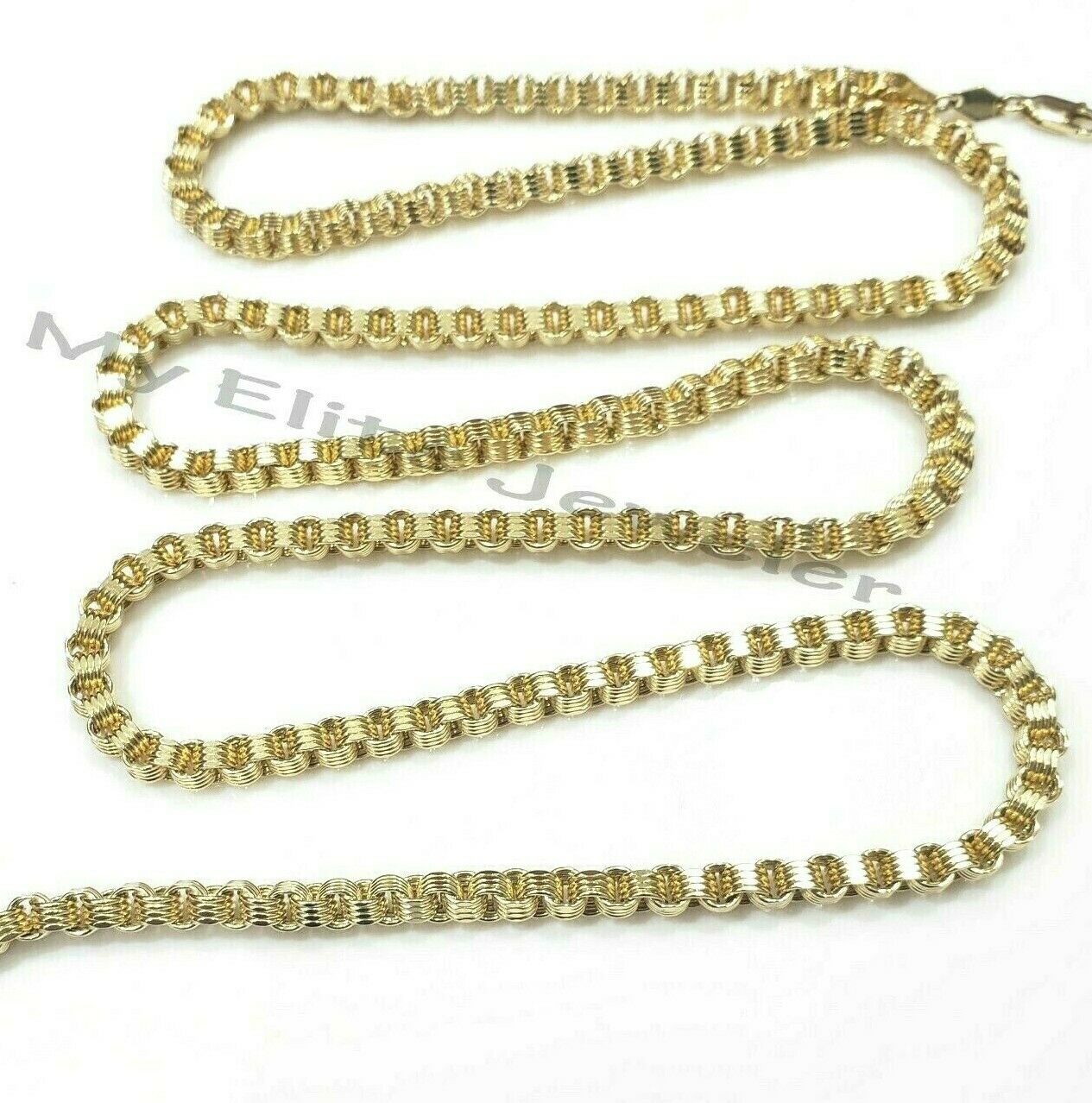 10k Gold Mens Necklace Byzantine Chain 24 Inch Lobster 4mm Male Yellow Gold REAL - Reva Jeweler