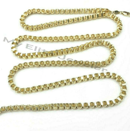 10k Gold Mens Necklace Byzantine Chain 24 Inch Lobster 4mm Male Yellow Gold REAL - Reva Jeweler
